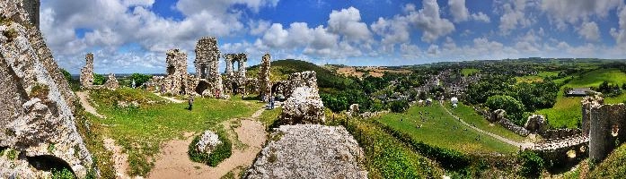 Corfe Castle, ruins on the Dorset coast of England, castle, exterior, corfe, walls, southwest, stone, outdoors, wareham, kingdom, swanage, united, purbeck, little, ruins, historic, great, ancient, tourism, britain, coast, relic, europe, dorset, outdoor,  Castle,  Dorset,  England